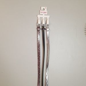 Girls 3 Belt Set Pink Leopard, Black multicolor stitch, & Metallic Silver NWT XL